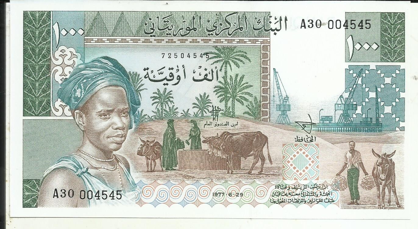 MAURITANIA 1000 OUGUIYA 1977 P 3C. UNC GEM CONDITION. 4RW 07MAI
