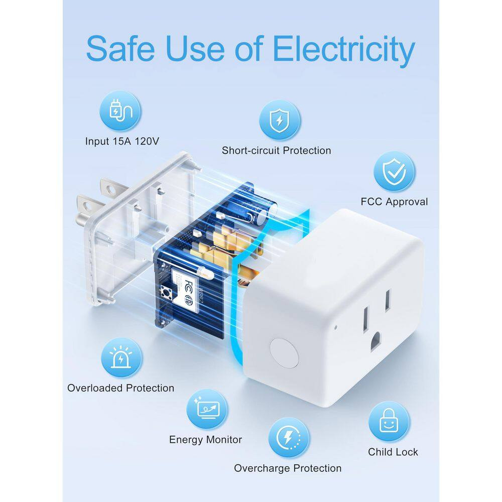 15 Amp 120-Volt Wi-Fi Smart Plug Grounding Remote Control Alexa Google Home Comp