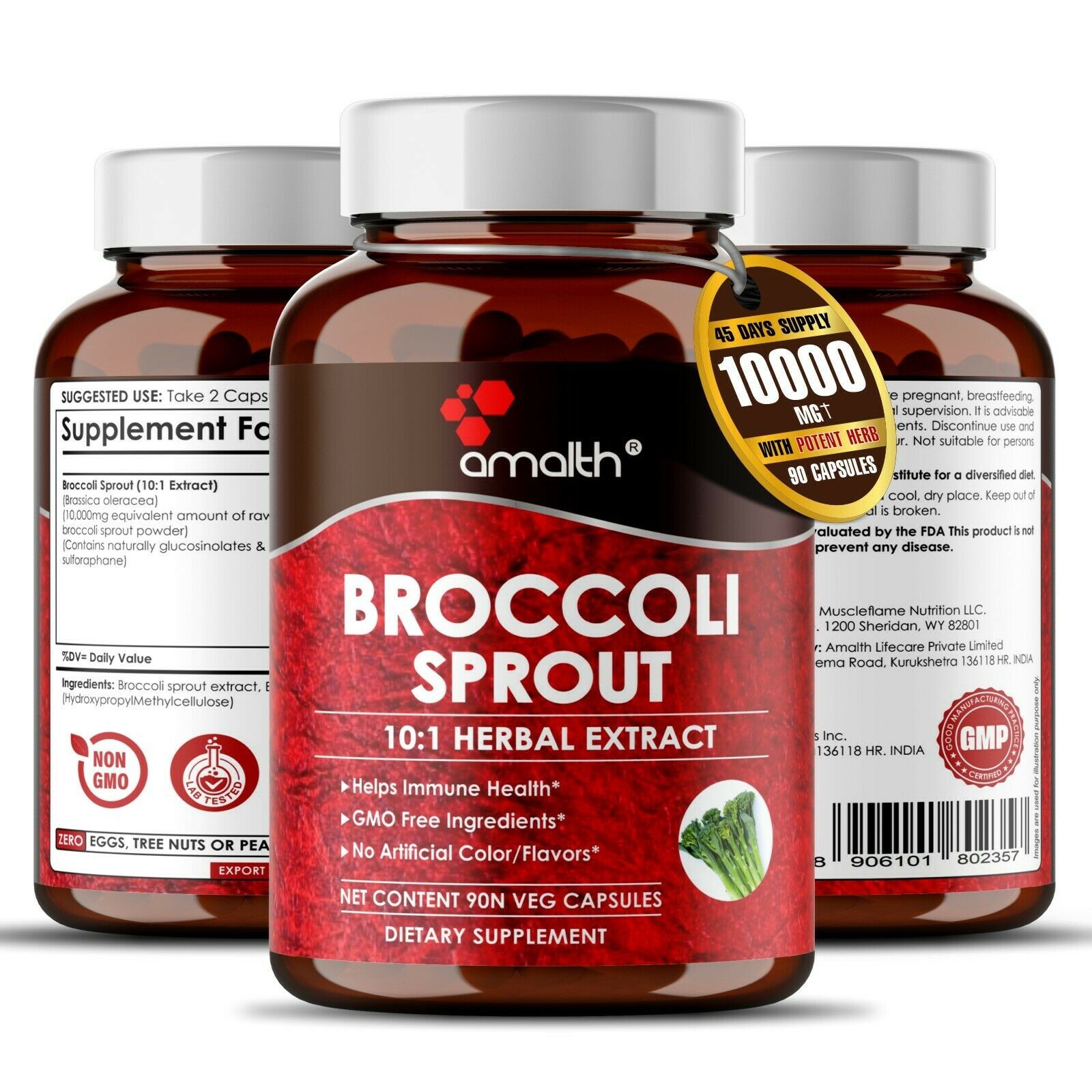 Broccoli Sprout Extract Powder 10000mg Capsules - 90 Count - Immune Health