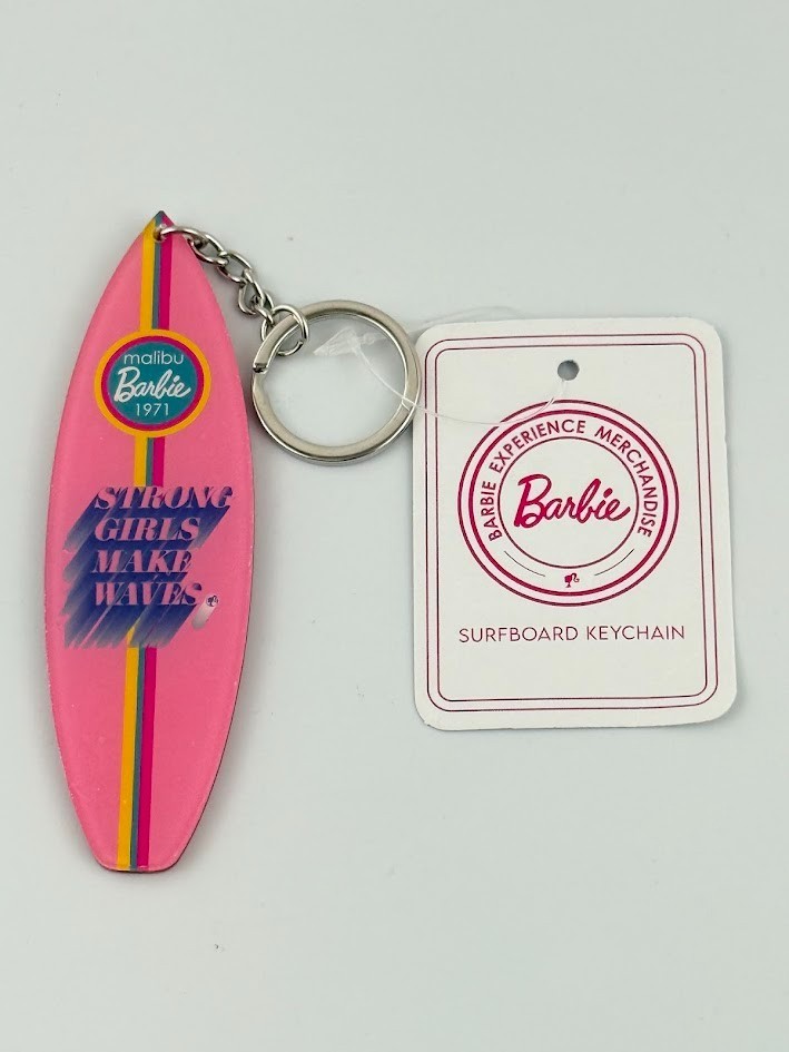 Barbie Malibu Surfboard Keychain Strong Girls Make Waves Pink