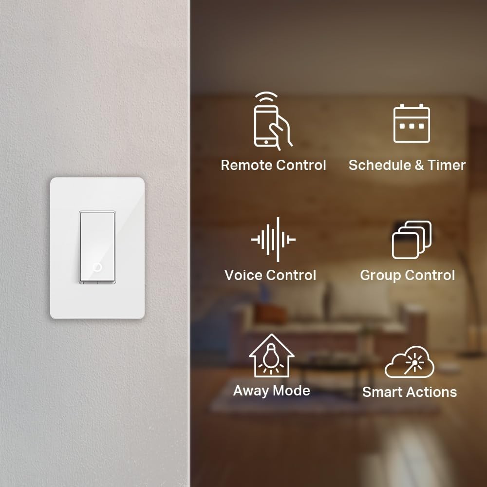Light Switch , Single Pole, Needs Neutral Wire, 2.4GHz Wi-Fi Light Switch Com...