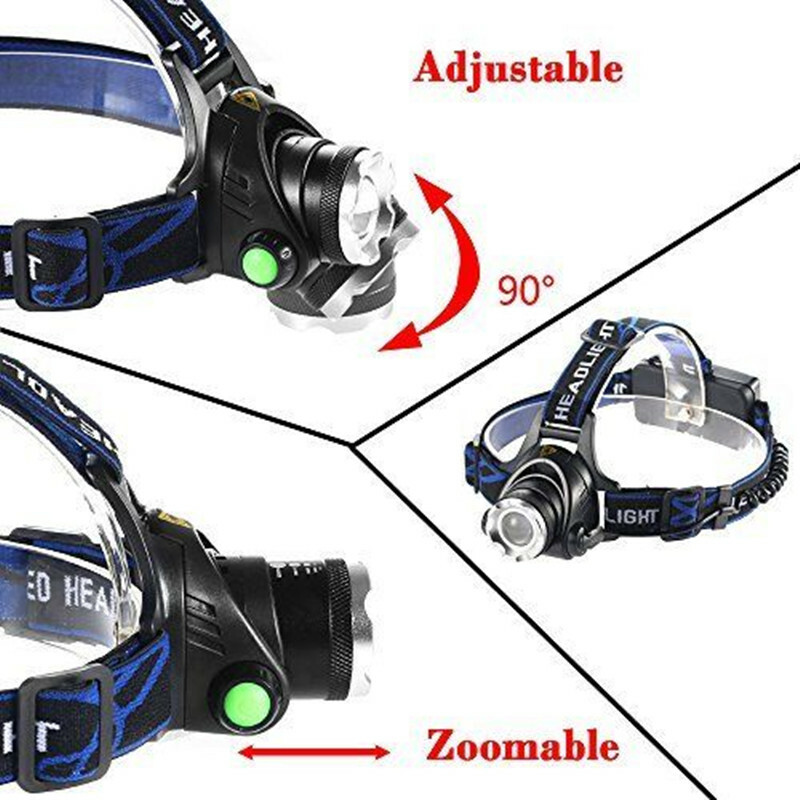 Zoomable Headlight Head Torch w/ Battery 3PCS Rechargeable Tactical LED Headlamp