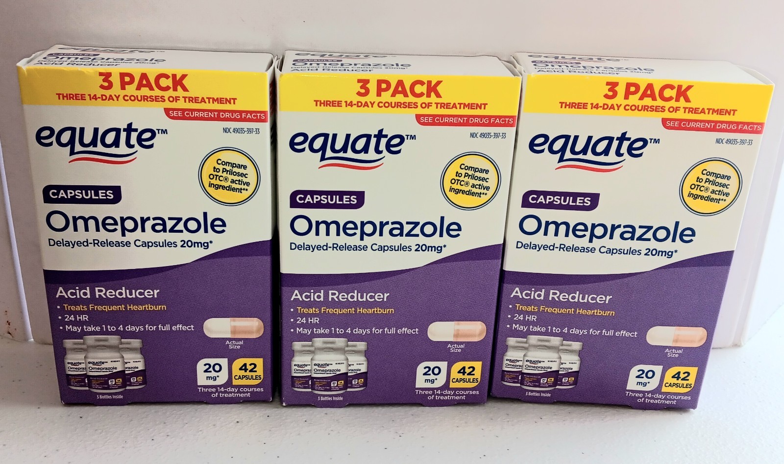 Omeprazole 20mg 24 HR Delayed Release Acid Reducer Tablet 3 Pack Box (Lot Of 3)