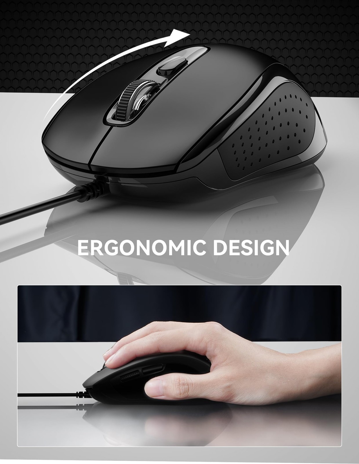 Wired Mouse, USB Wired Computer Mice, 3600DPI 4 Adjustable Levels, 6-Button E...