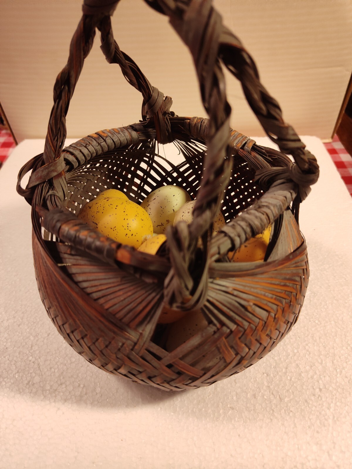 Vintage Basket with Fake Eggs