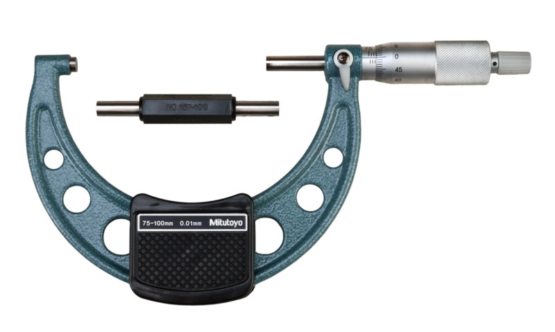 Mitutoyo 103-140-10 Outside Micrometer, Baked-enamel Finish, 75-100mm, 0.01mm