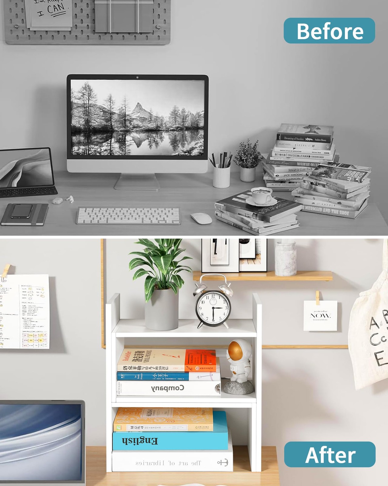 NOKAMW Desktop Shelf Organizer,Adjustable Stackable Office Storage Rack,Wood ...