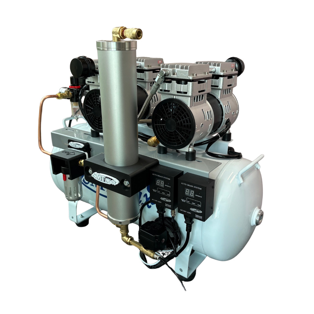 Oil-Free Dental Air Compressor 2HP 12Gal w/ Dual Auto Dryer 220V USA Assembled