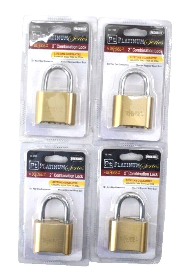 4 Packrite PT Platinum Series 2" Brass Body All-Weather Combination Padlock
