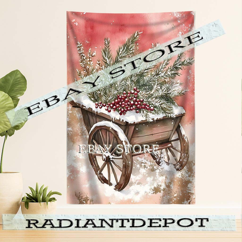 tapestry farmhouse snowy cart artwork farmhouse decor 59X82 in