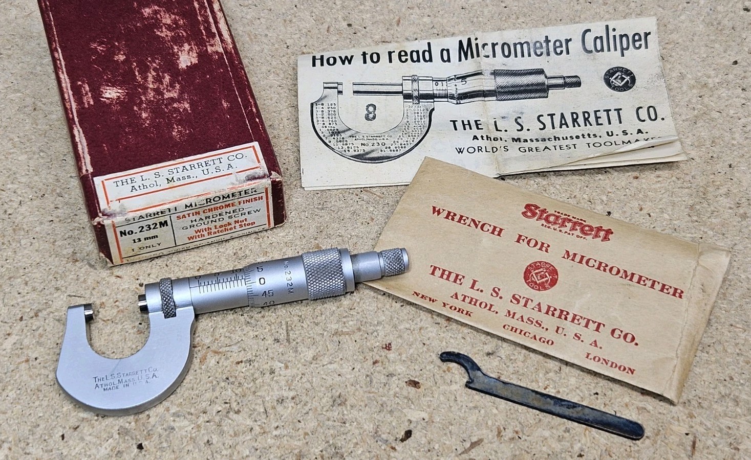 Starrett 232M outside micrometer - 0 to 13 mm - .01 mm resolution - Made in USA