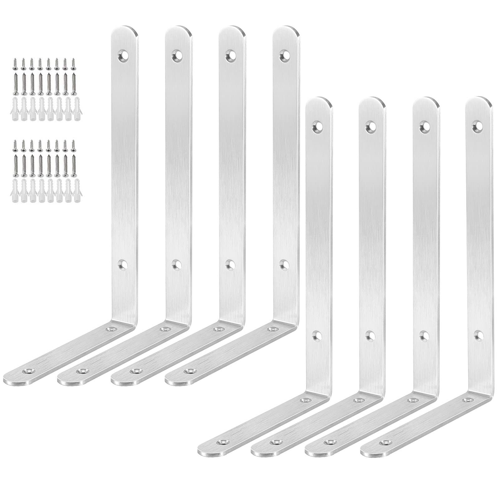 8 Pack 10x6x1 Inch Silver L Shelf Brackets Stainless Steel 90 Degree Support