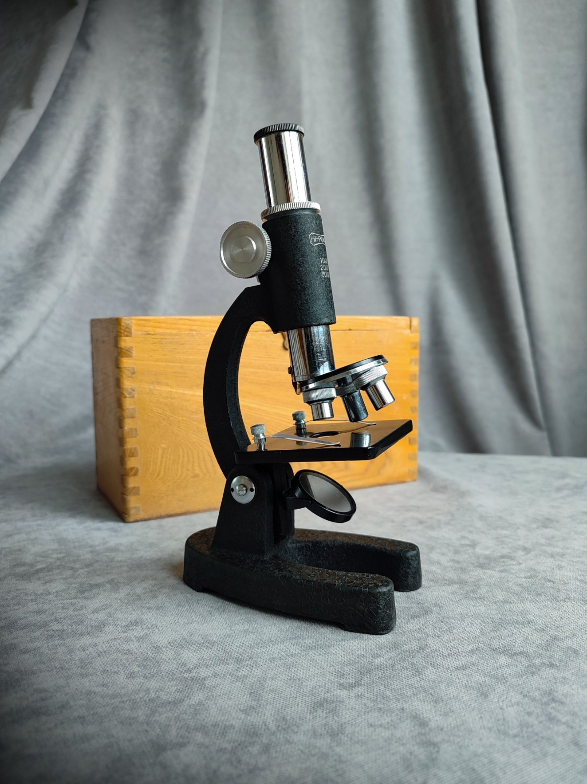 Original Wooden Box Vintage HI-POWER Microscope 100x 200x 300x | Metal Body VTG
