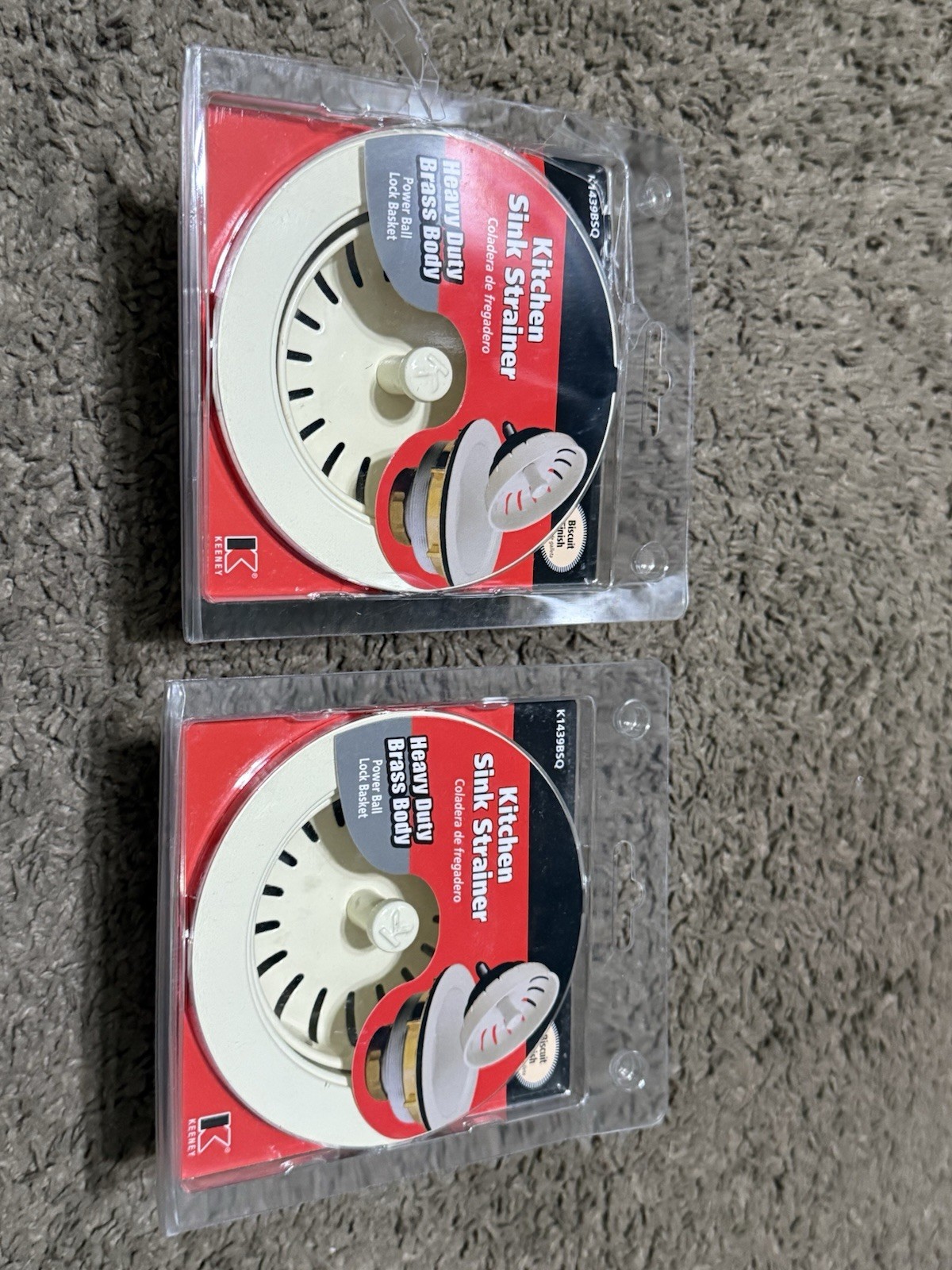 2X Keeney Heavy Duty Kitchen Sink Strainer W/Power Ball Basket, Biscuit K1439BSQ