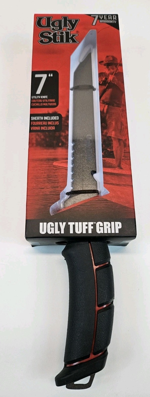 Ugly Stik 7" Fishing Baiting Outdoors Utility Knife with Sheath And TUFF GRIP