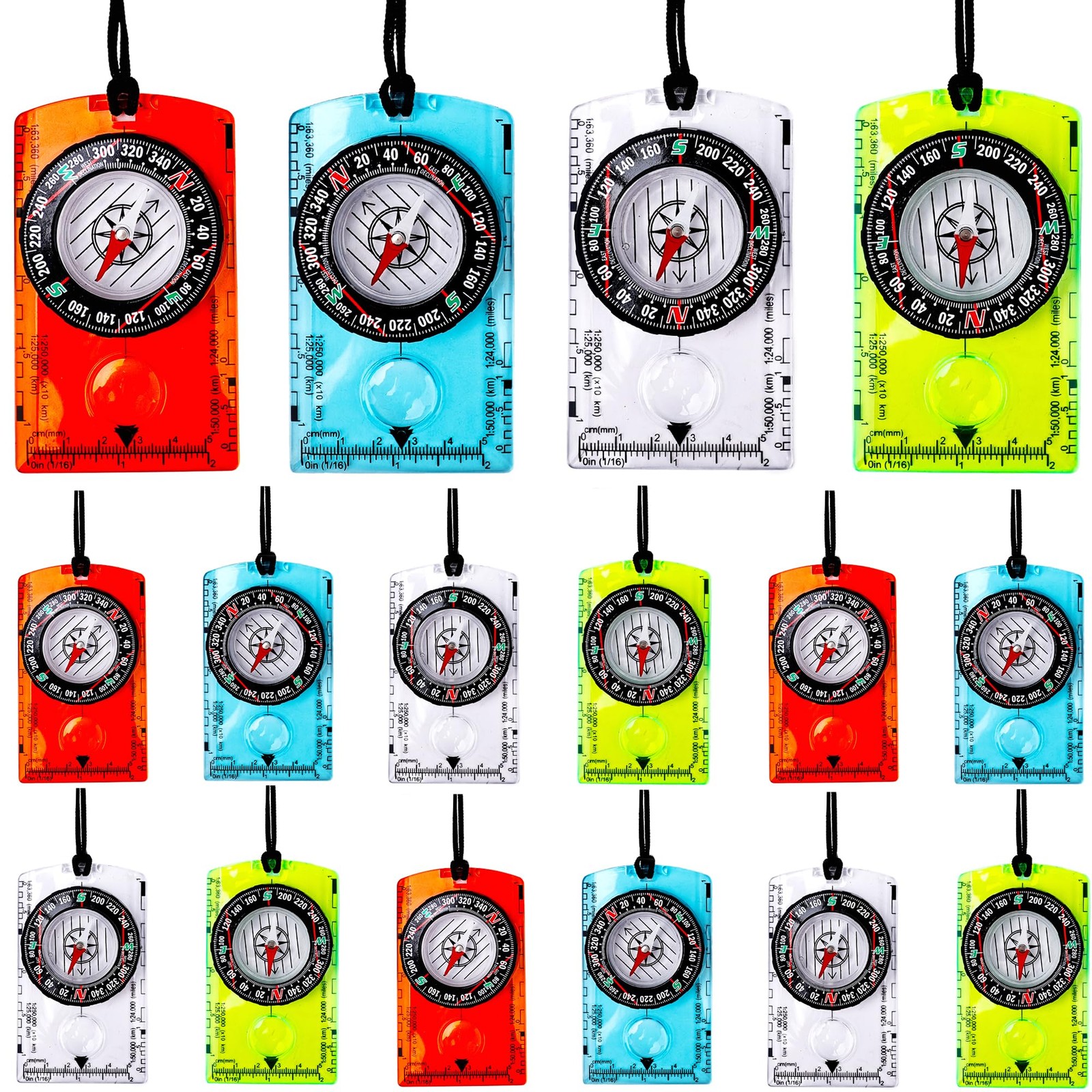 16 Pcs Orienteering Compass Acrylic Hiking Compass with Rope for Navigation B...