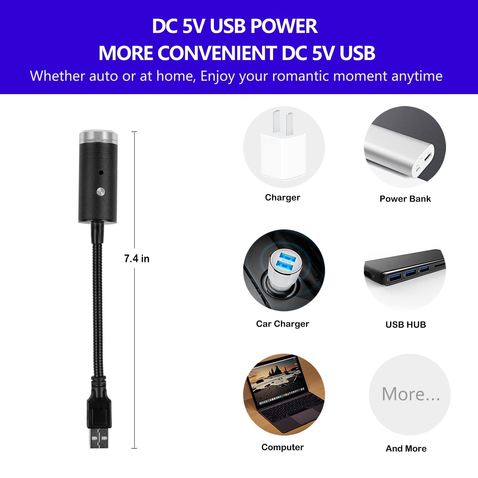 USB Star Light Sound Activated, 3 Colors + 9 Functional Modes, Aevdor Blue