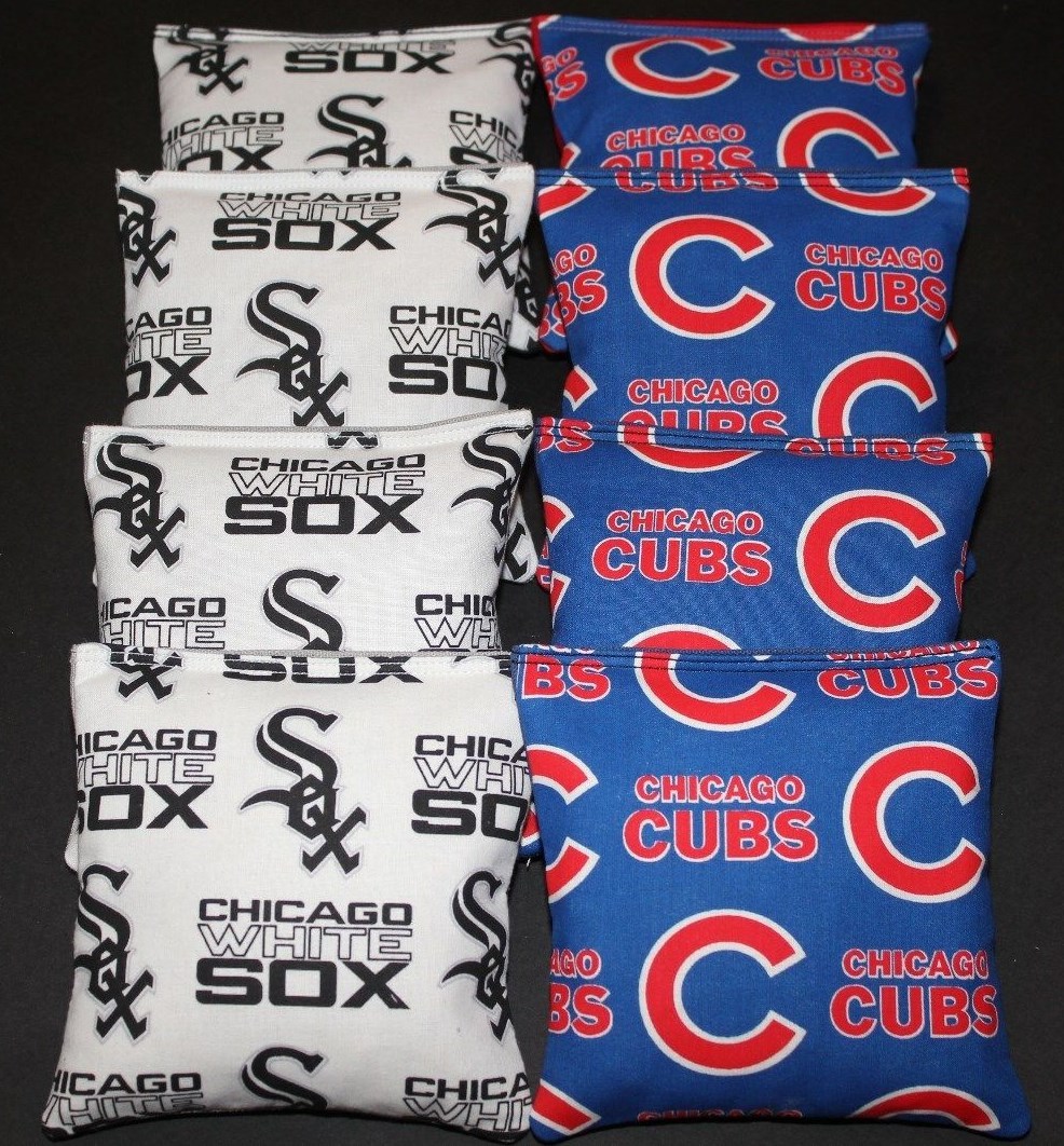 All Weather CHICAGO White Sox & Cubs CORNHOLE BEAN BAGS 8 Regulation WATERPROOF