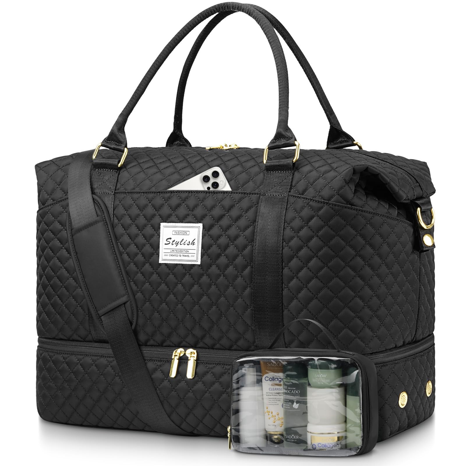 Women Weekender Travel Duffle Bags: Duffel Overnight Bag with Shoe Compartmen