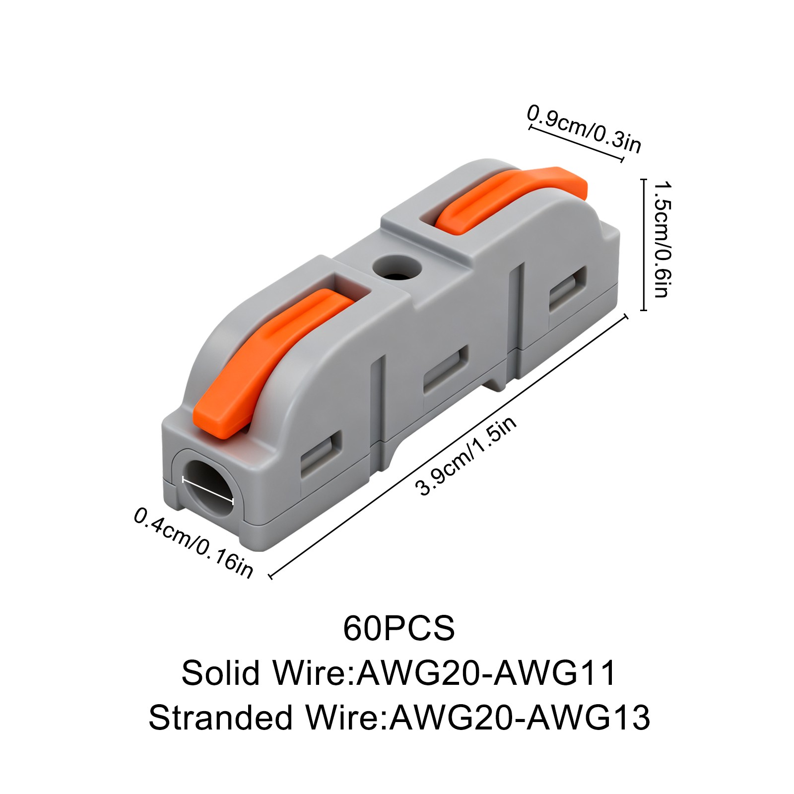 60 PCS 1 in 1 out Compact Wire Connectors Snap-On Terminal Solid & Stranded Wire
