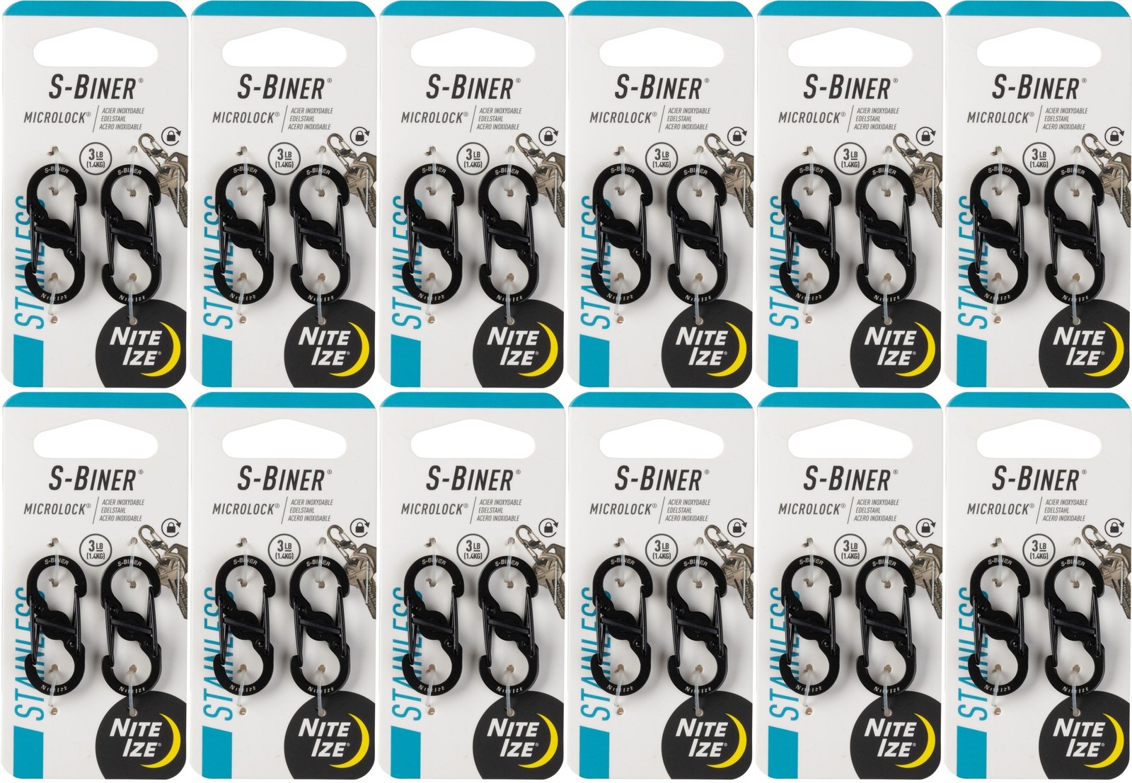 Nite Ize 2-Pack S-Biner MicroLock Stainless Steel Carabiner - Black (12-Pack)