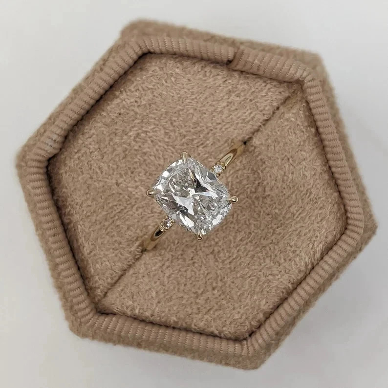 3.60 Ct Radiant Cut Solitaire Moissanite Wedding Ring 14K Yellow Gold Finish