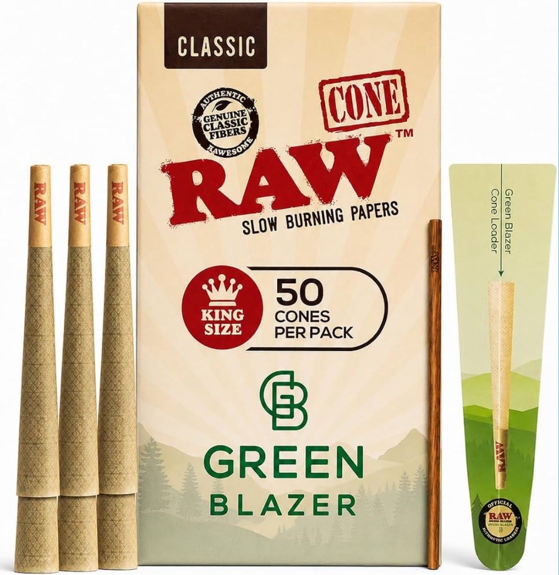 2 Boxes-RAW Cones Classic King 50 Pack Slow Burning Cones Rolling Papers