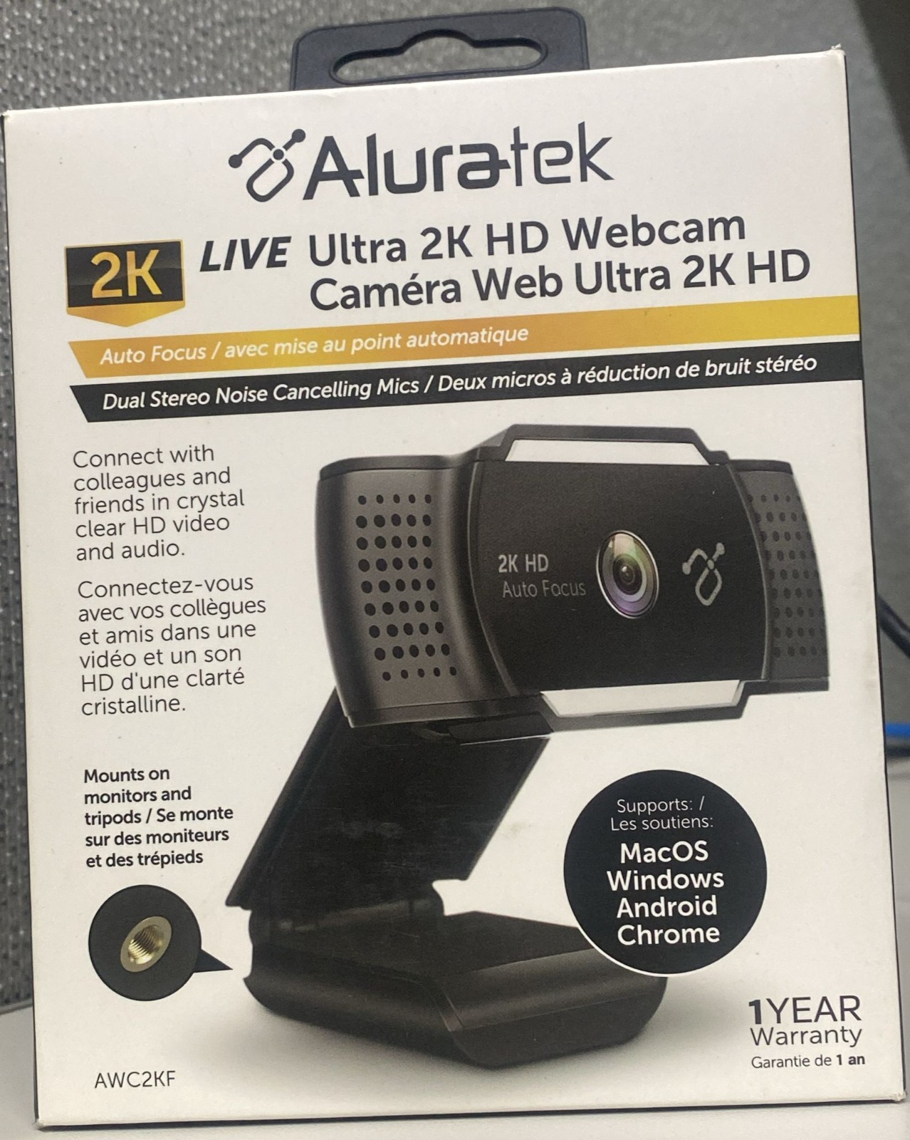 Aluratek Ultra 2K HD Webcam Autofocus Camera Stereo Noise Cancelling AWC2KF