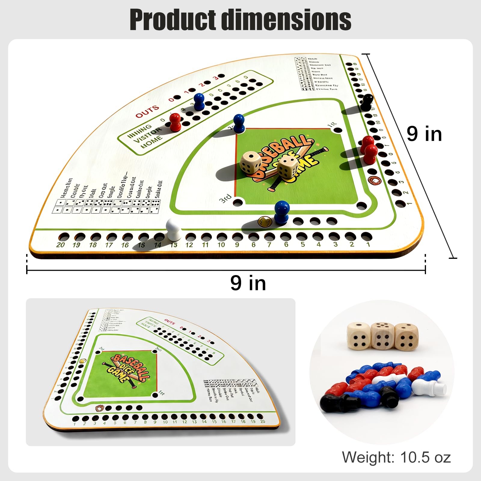 Baseball Board Gameï¼Œ5mm Thick Solid Oak Baseball Board Game, Portable Dice ...