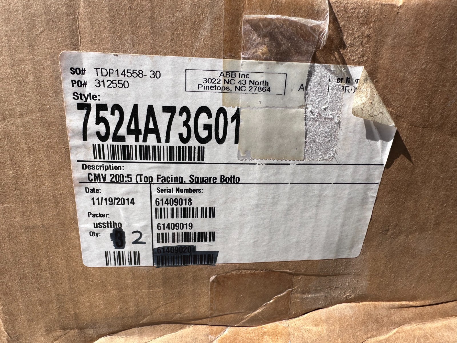ABB CURRENT TRANSFORMER TYPE CMV 200:5A (C1)