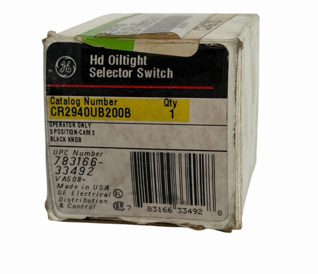 NIB GENERAL ELECTRIC CR2940UB200B SELECTOR SWITCH BLACK KNOB 3-POSITION
