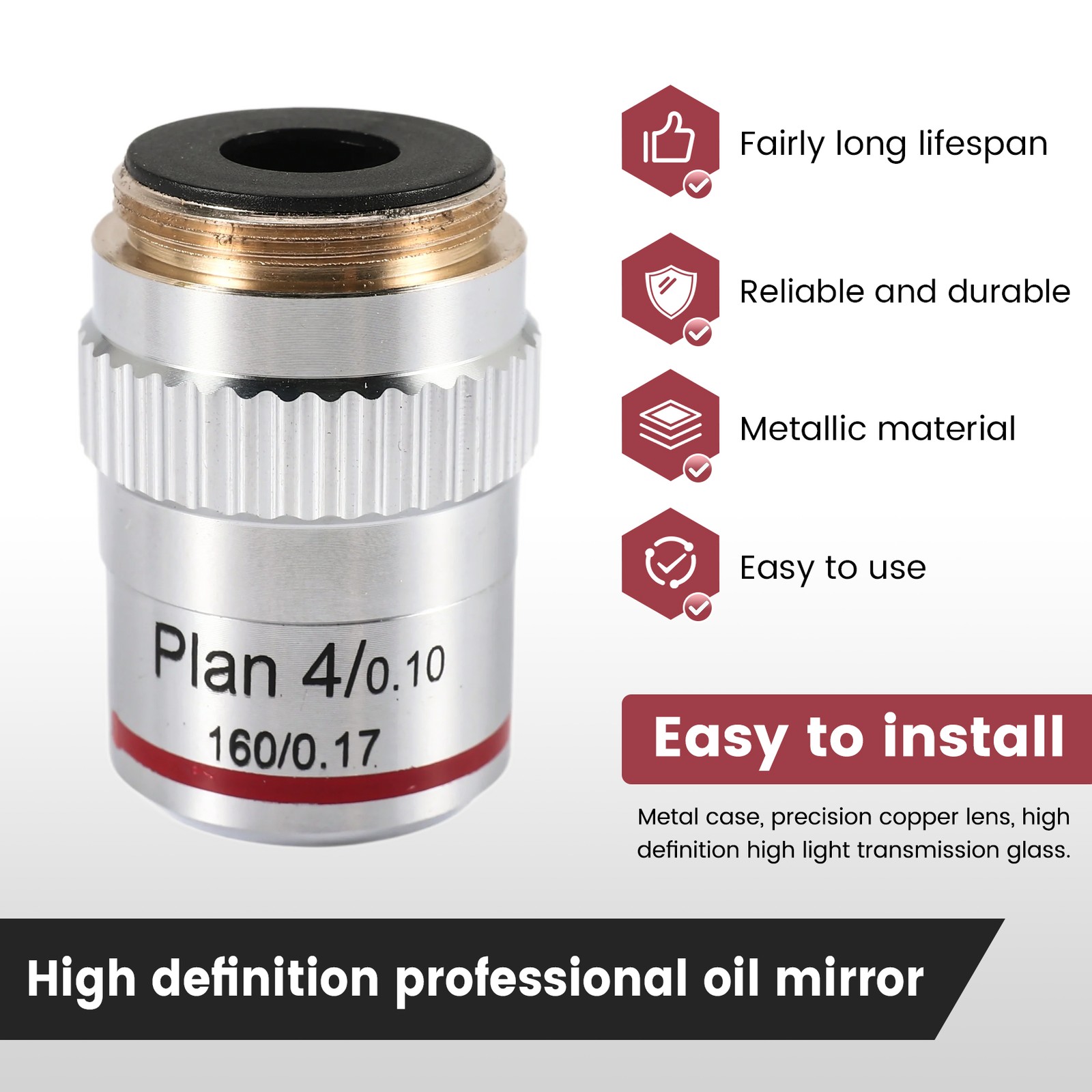 Microscope Plan Achromatic Objective Lens 4X Biological Metallurgical3399