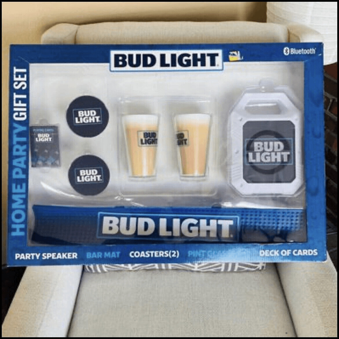New Budlight home Party Gift Set Speaker Coasters Pint Glasses Bar Mat Cards