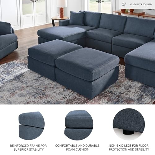 Modmax Contemporary Stain Resistant Square Oversized Symmetrical Blue Ottoman