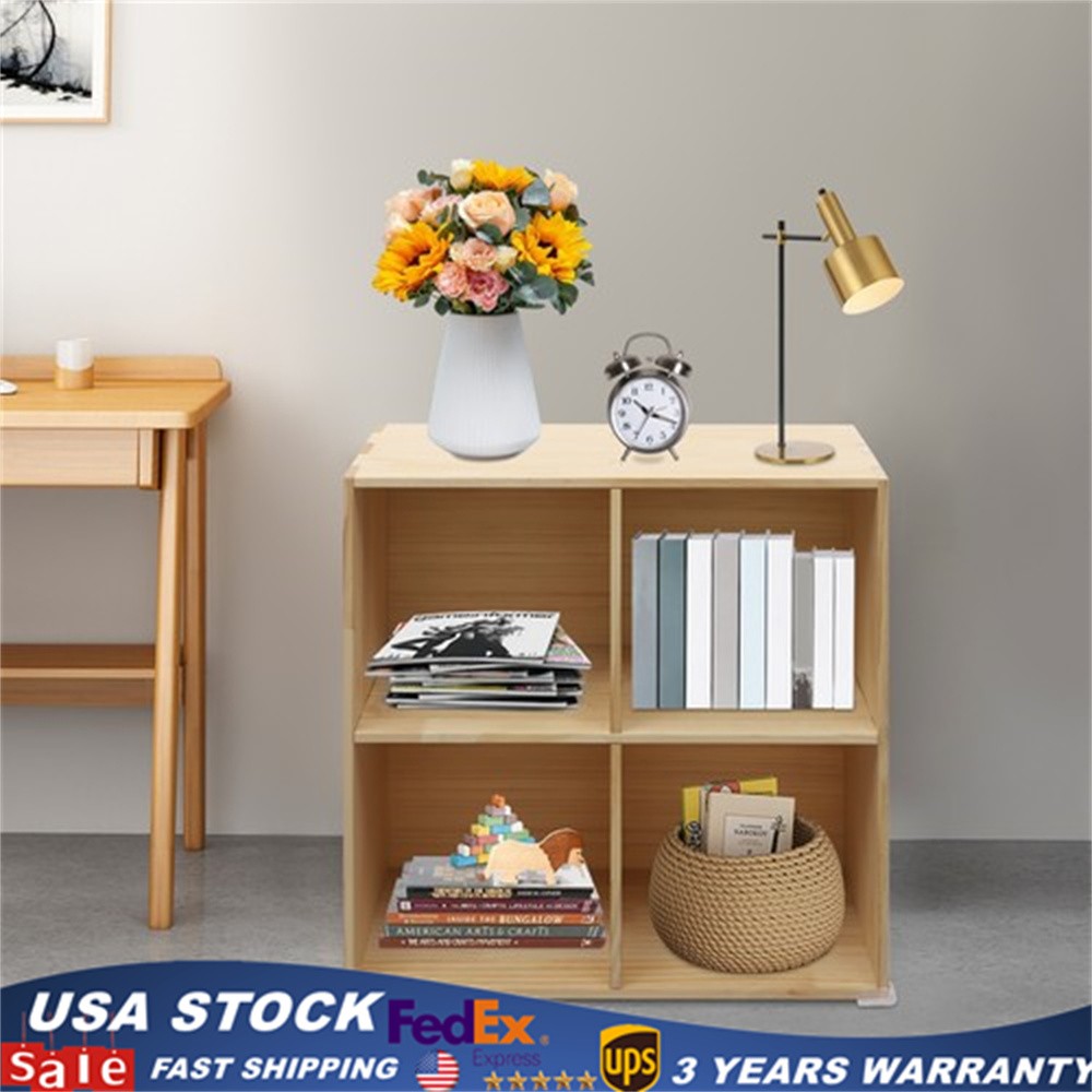2 Tier Solid Wooden Bookcase Cube Organizer Freestanding Shelves Display Cabinet