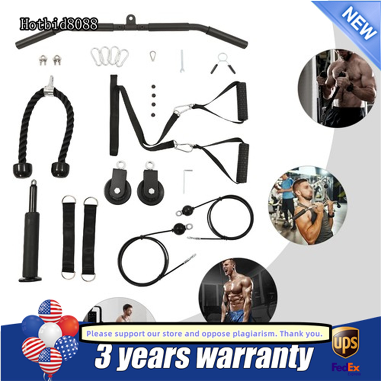 Fitness Cable LAT Pulley System Pull Down Machine Attachments Workout Equipment