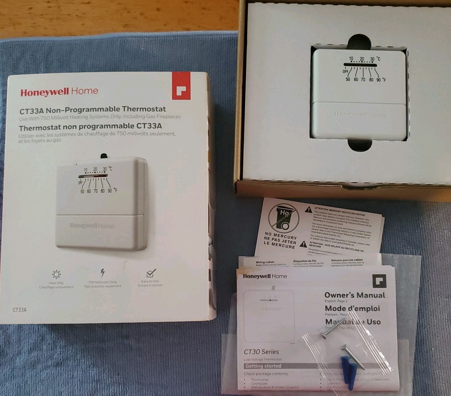 HONEYWELL HOME CT33A HORIZONTAL NON-PROGRAMMABLE THERMOSTAT TEMP CONTROL HEAT