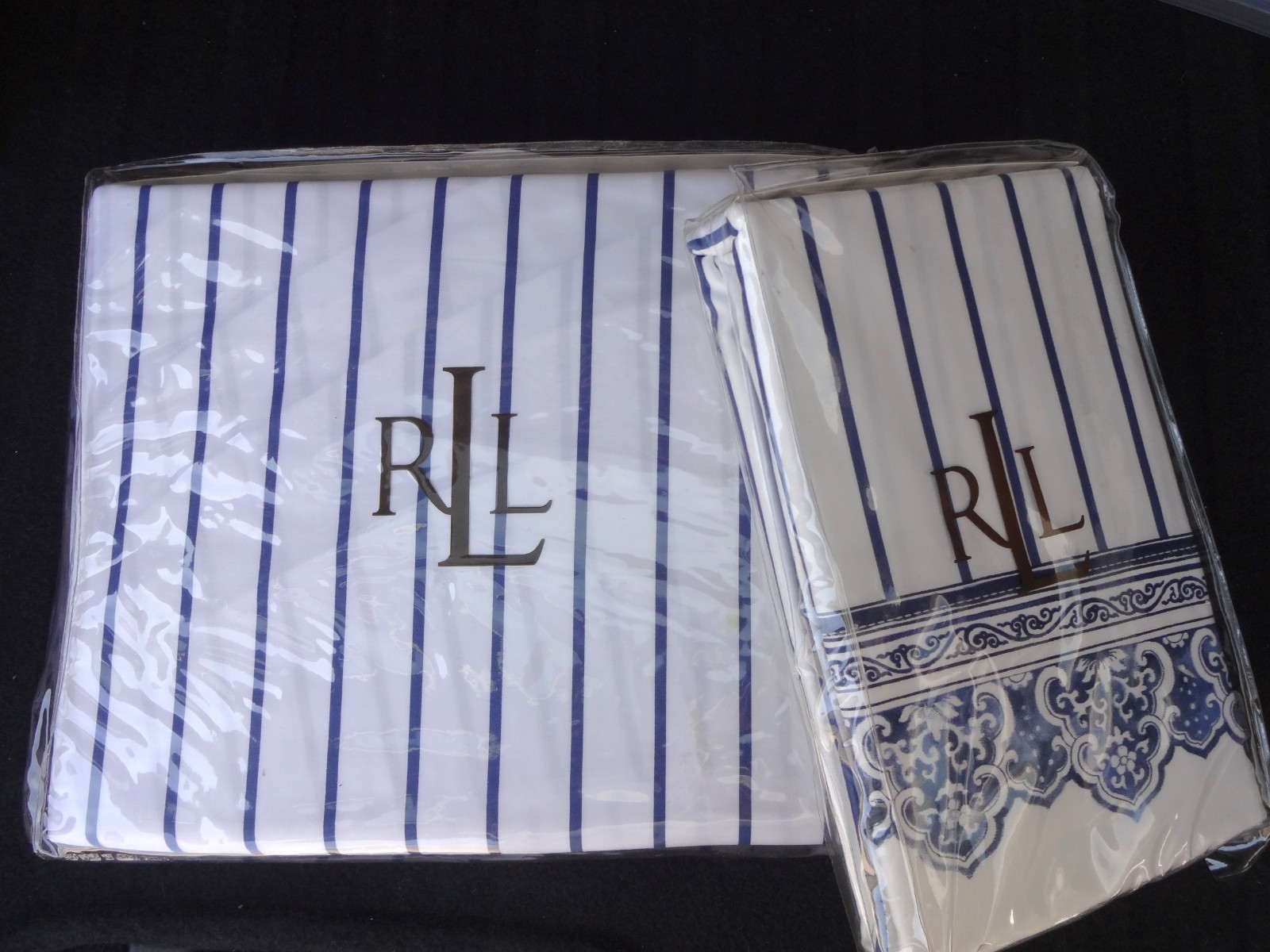 Ralph Lauren PALM HARBOR STRIPE White Blue Deep Fitted Queen Sheet & Pillowcases