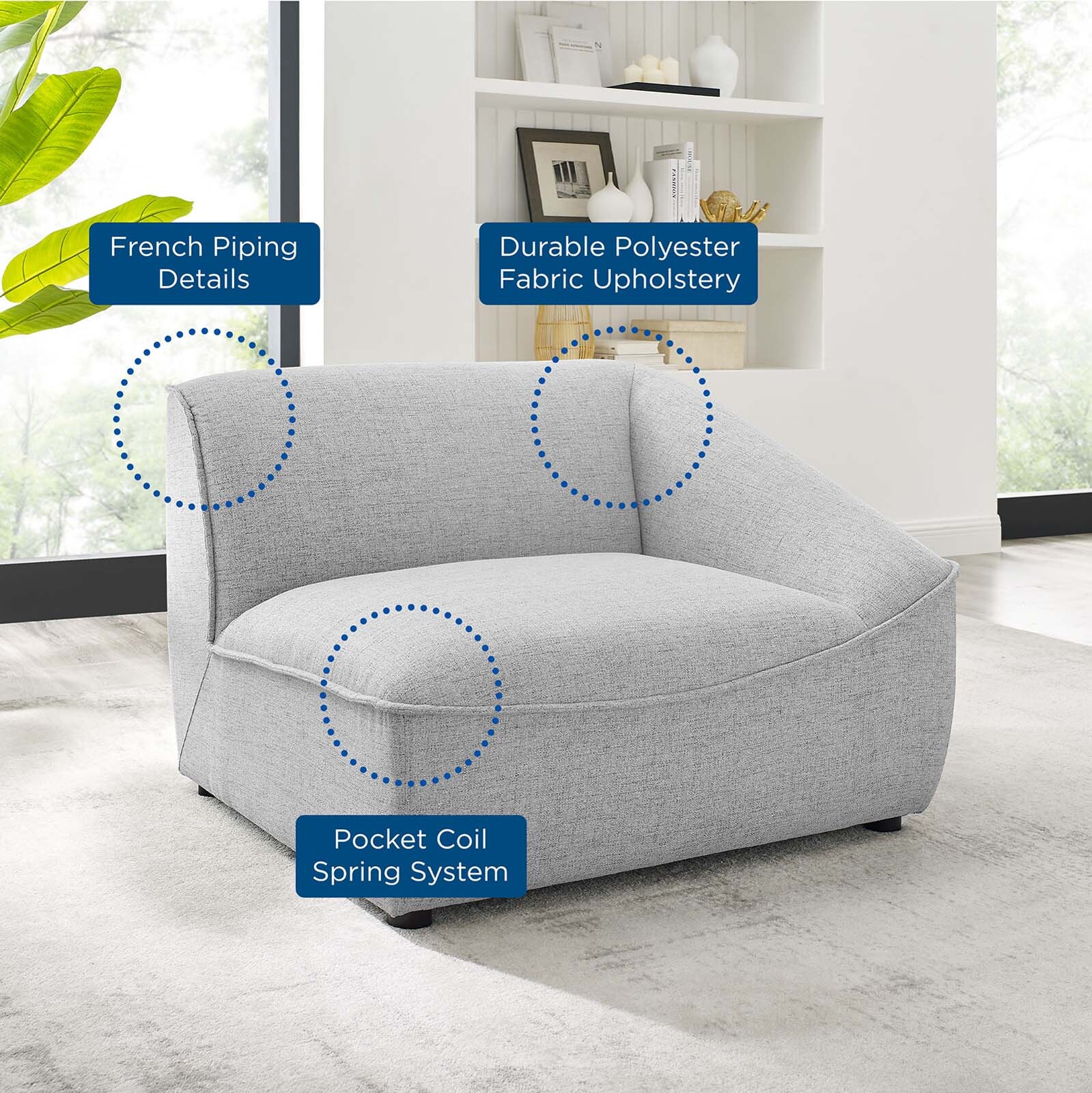 Modway Comprise Right-Arm Sectional Sofa Chair in Light Gray