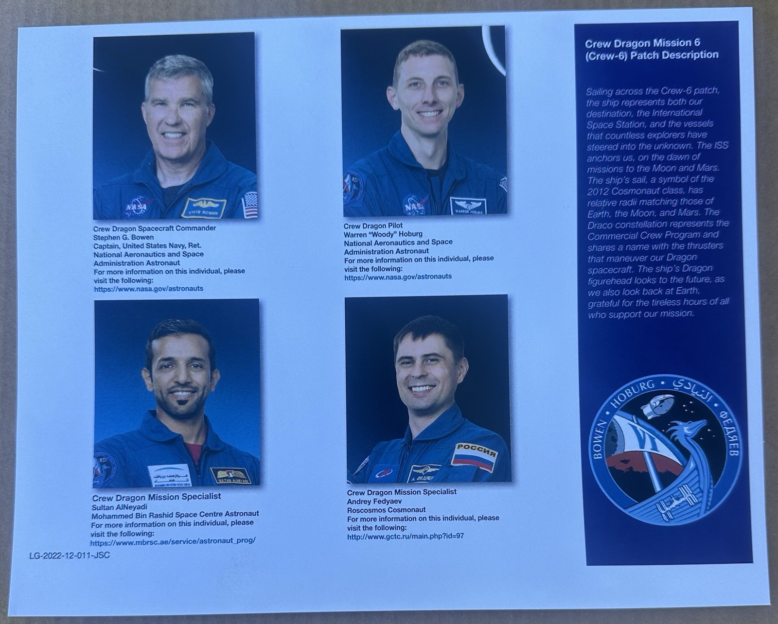 SpaceX Crew-5 & Crew-6 Signed Official NASA lithos