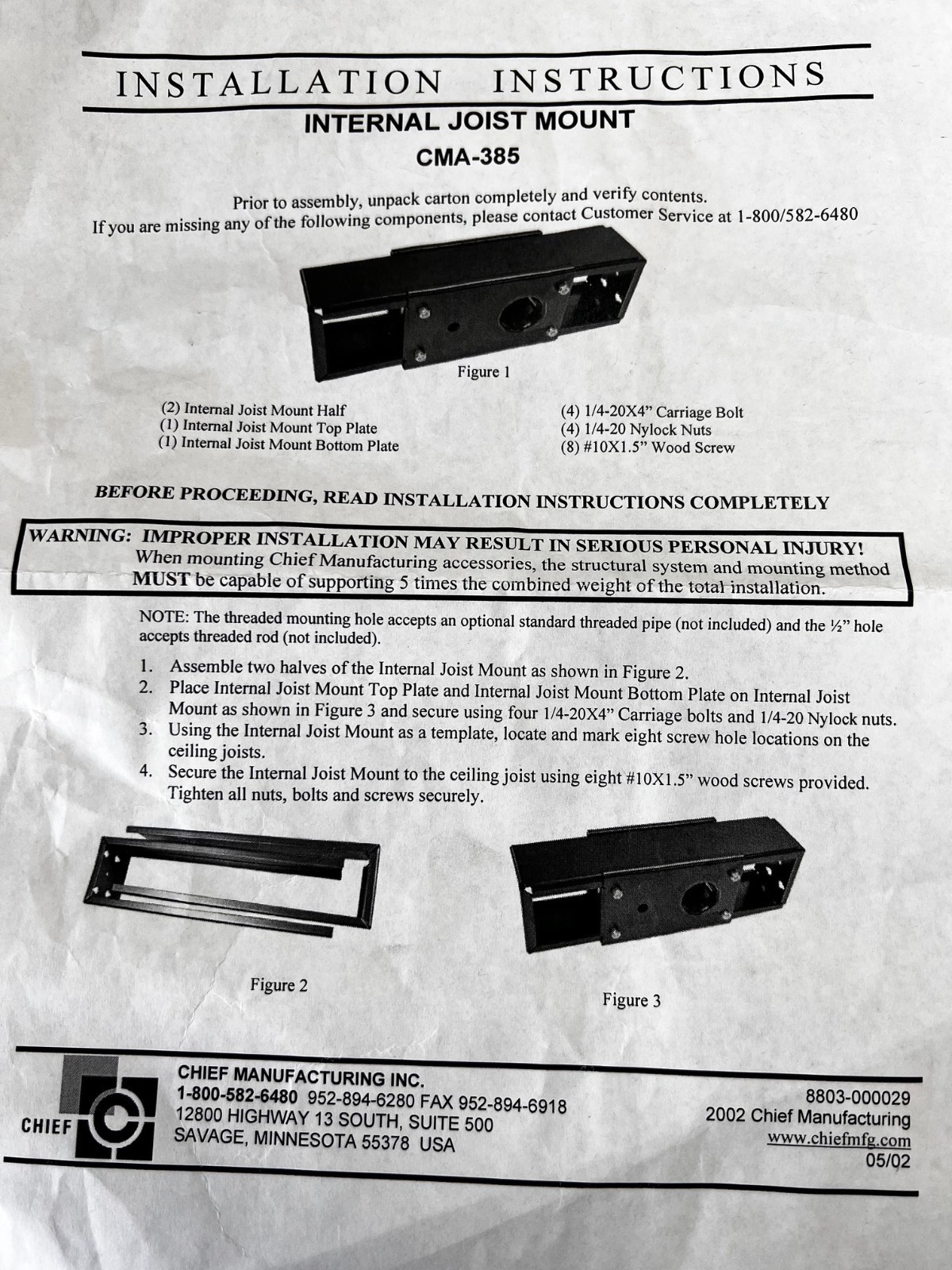 Chief Manufacturing Internal Joist Mount CMA 385