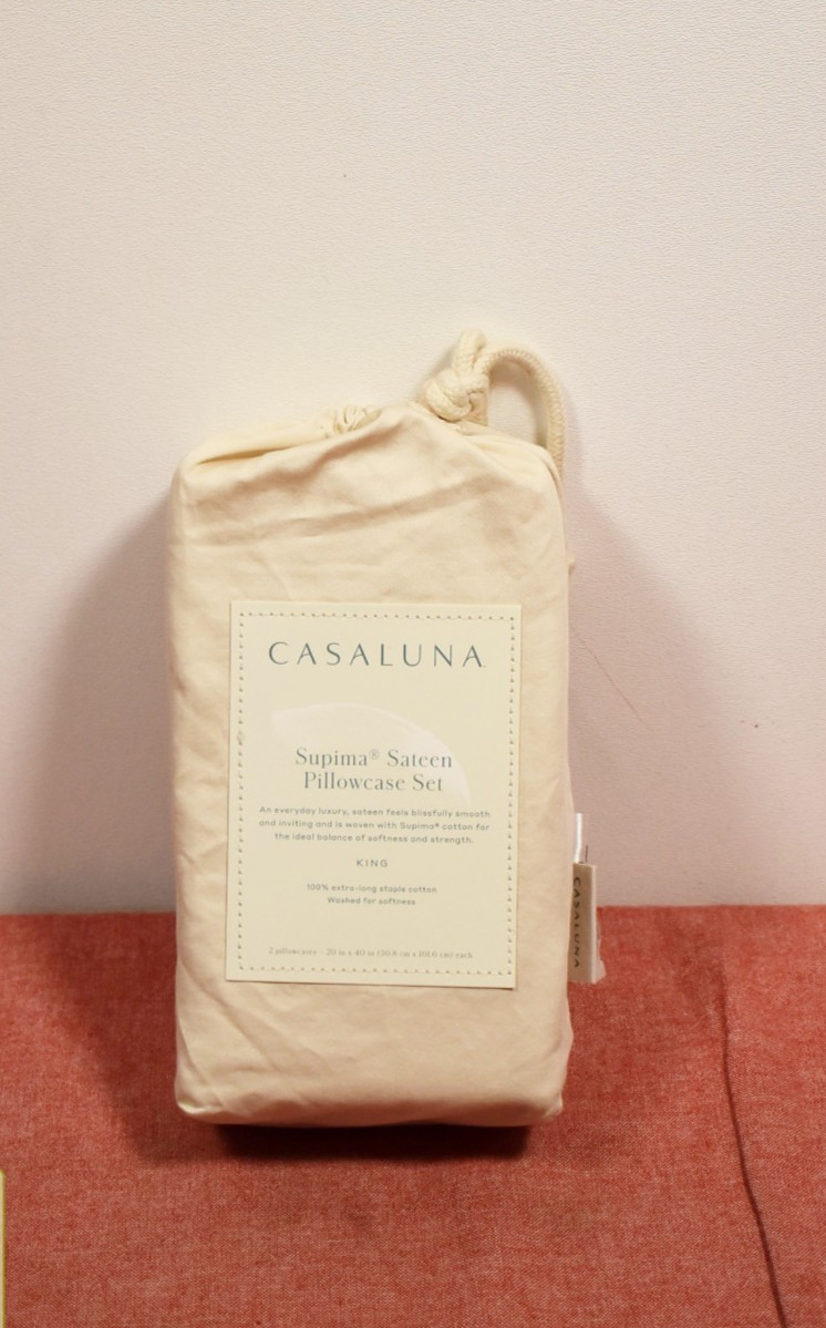Casaluna 500 Thread Count Washed Supima Sateen Solid Pillowcase Set Natura King*