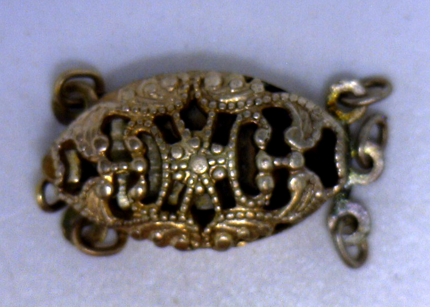 Antique  Silver Filigree 3 Three Strand Pearl Bead Catch Clasp #L56