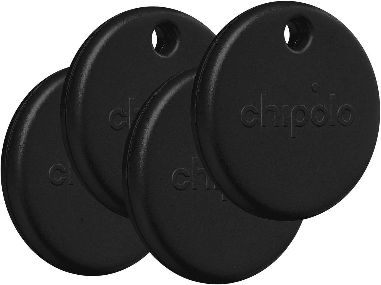4 PACK Chipolo POP Tracker Tag, Apple Compatible, Loud Bluetooth Tracker, Black