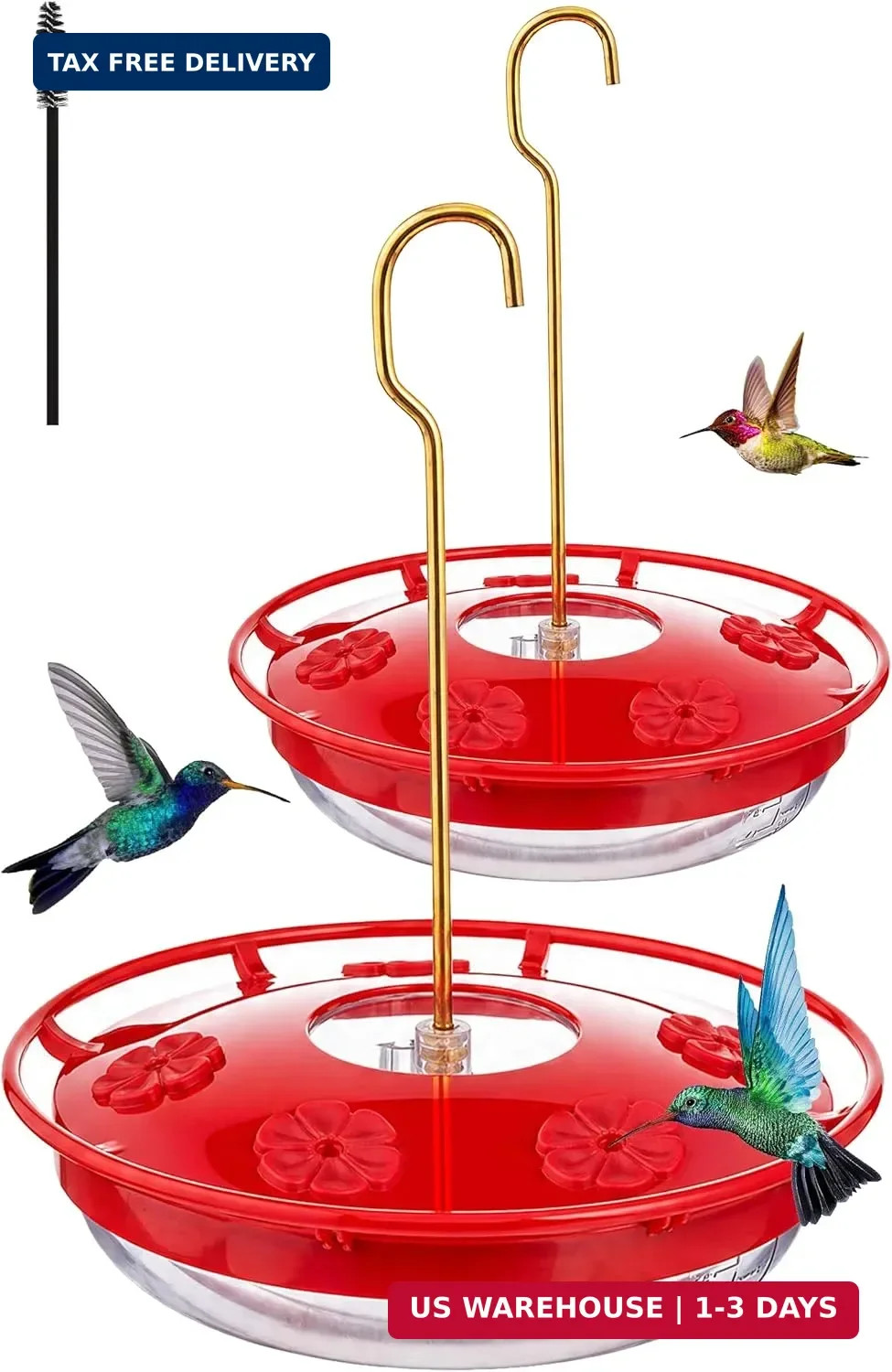 Hummingbird Feeders for Outdoors, 2 Pack 16oz Leak-Proof Dish-Style