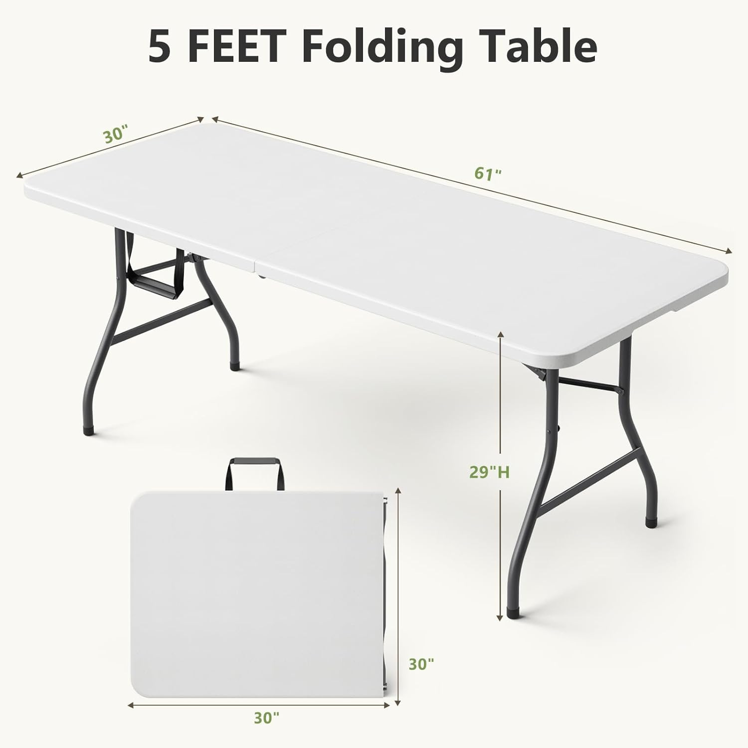 Folding Dining Table Set for 4, 5FT Foldable Plastic Table with Carrying Handle