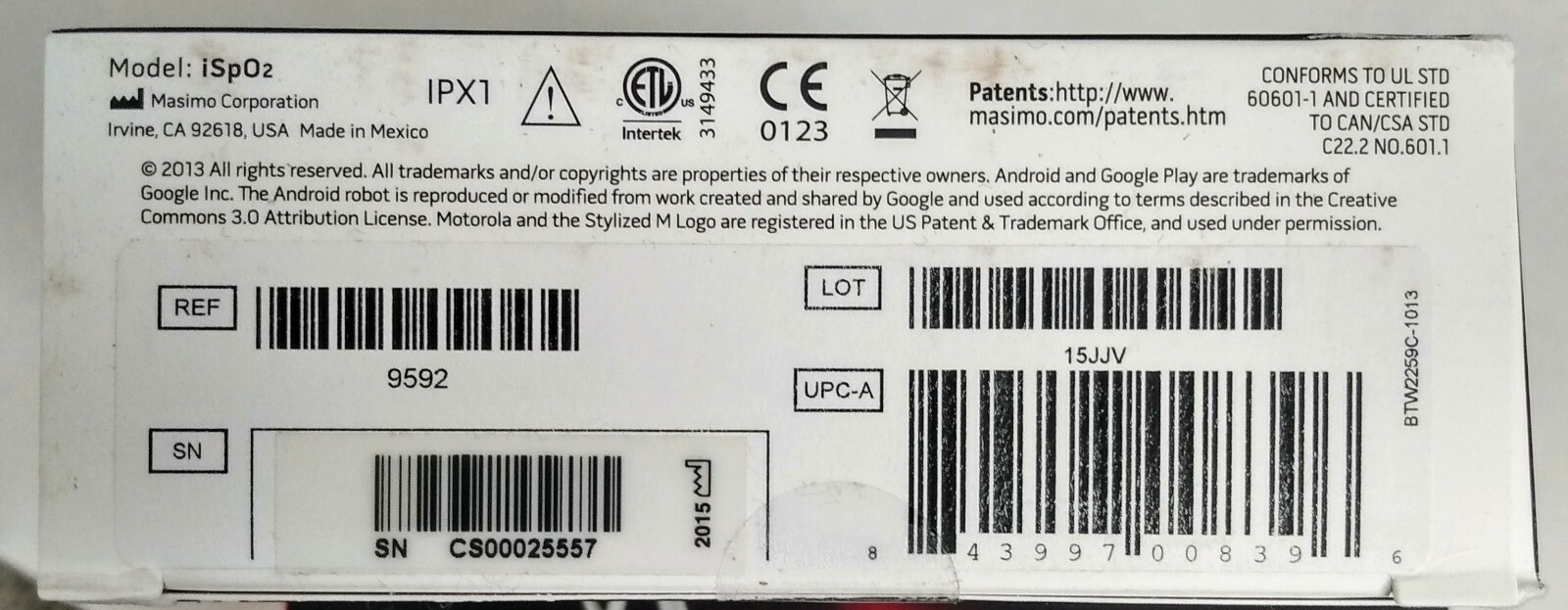 iSpO2 Pulse Oximeter w Lightning Connector for Android Device - Large Sensor