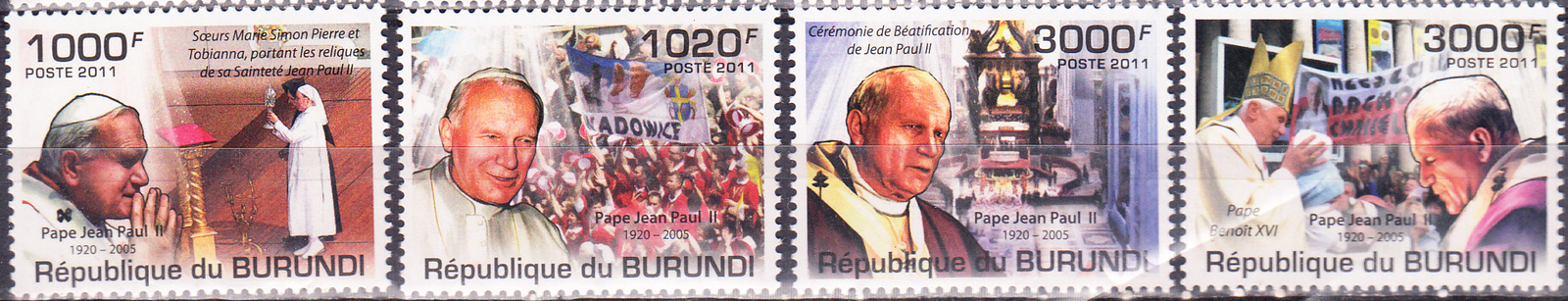W BURUNDI 0931-934 POPE JOHN PAUL II PERFORATED SET