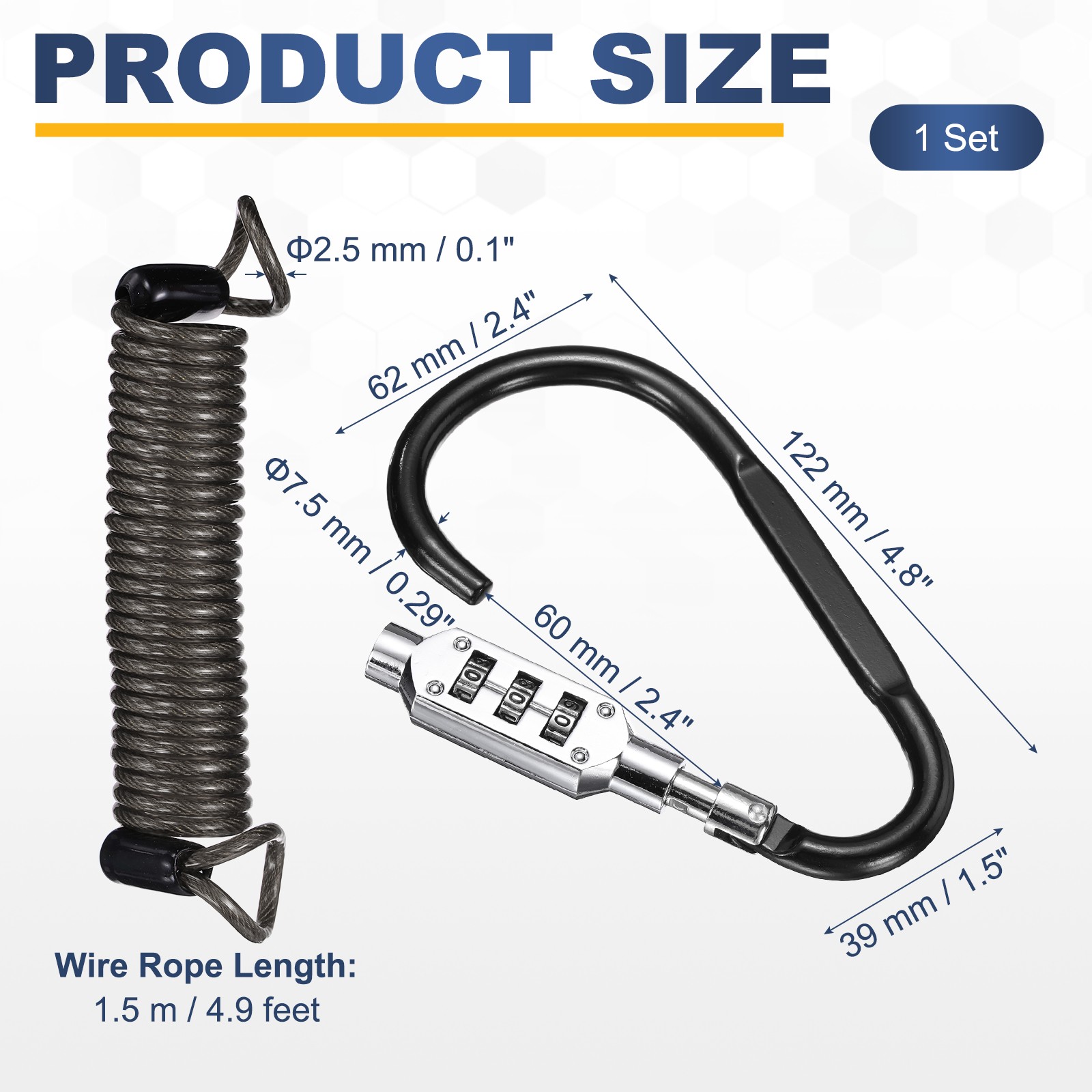 4.9Ft Security Cable Lock Steel Safety Cable with 4.8" Combination Lock Black