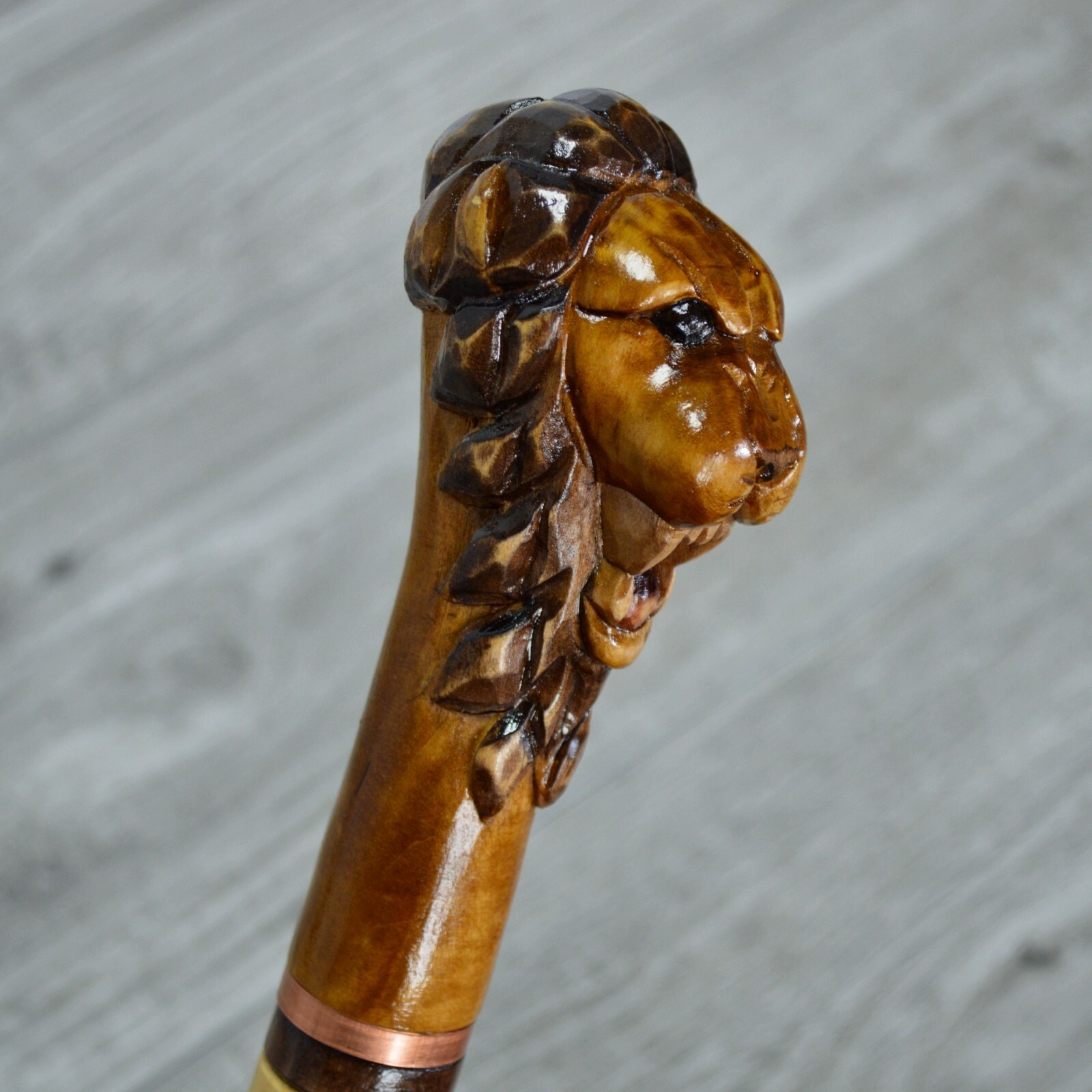 Cane Walking Stick Wooden carved Handmade - Lion Head